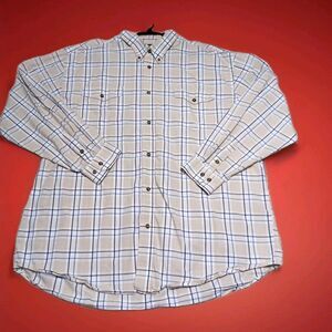 Roper Western Shirt Mens XXL Tan White Blue Plaid Button Up Rodeo Cowboy XXL